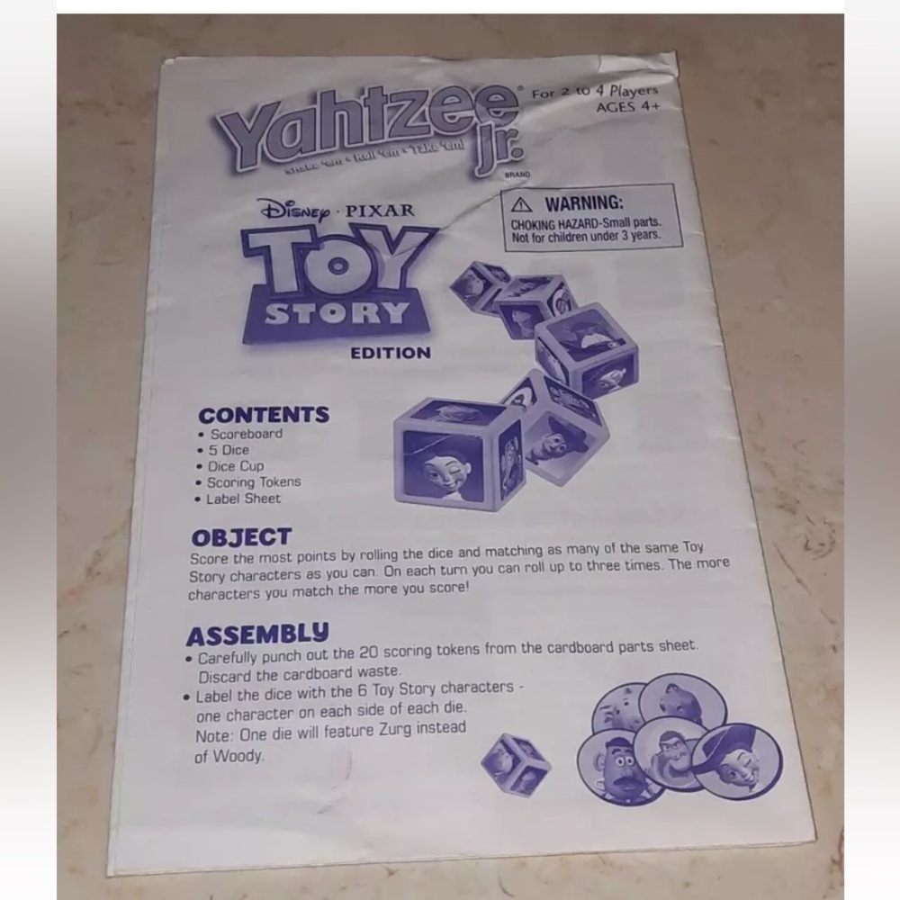 2009 Yahtzee Jr Toy Story Game Replacement Piece Instructions